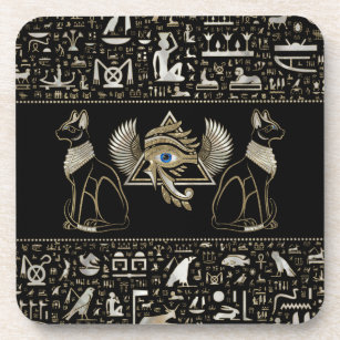 Ägyptische Katzen und Auge des Horus Getränkeuntersetzer