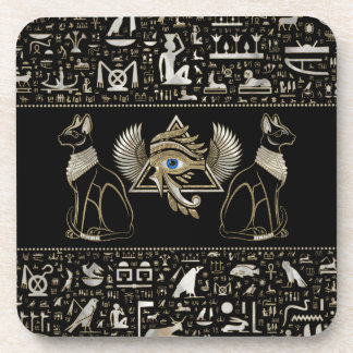 Ägyptische Katzen und Auge des Horus Getränkeuntersetzer