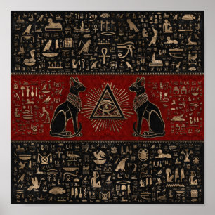 Ägyptische Katzen und Auge des Horus Poster