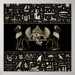 Ägyptische Katzen und Auge des Horus Poster