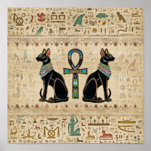 Ägyptische Katzen und Knöchelkreuz Poster
