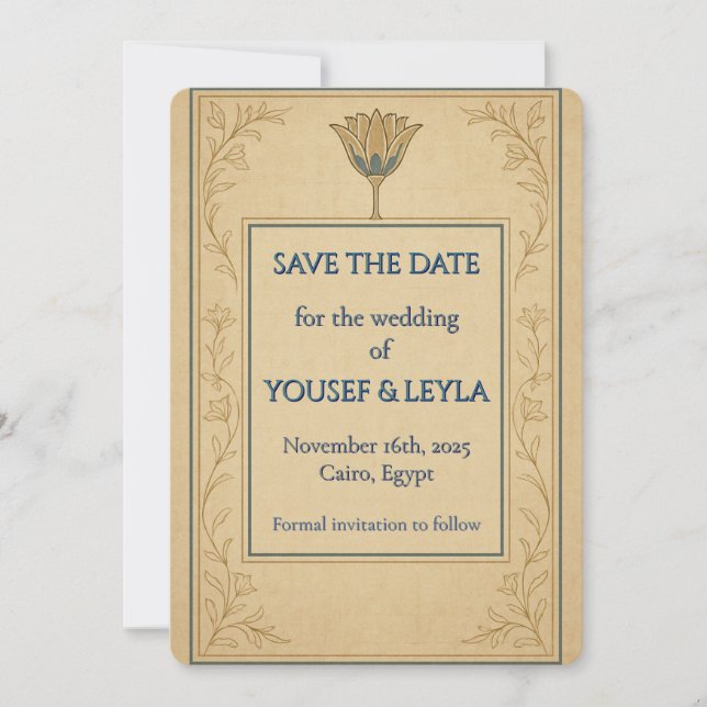 Ägyptische Lotus-Gold-Save the Date-Karte Save The Date (Vorderseite)