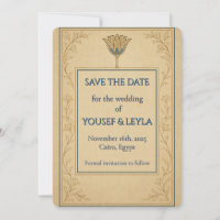 Ägyptische Lotus-Gold-Save the Date-Karte