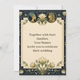 Ägyptische Lotus Hochzeitseinladung | Navy Gold Einladung