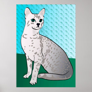 Ägyptische Mau-Katze - Aqua-Hintergrund Poster
