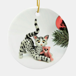 Ägyptische Mau Katze Grau Keramik Ornament
