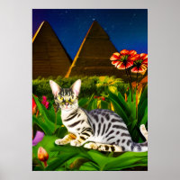 Ägyptische Mau-Katze in einem Mitternachtgarten