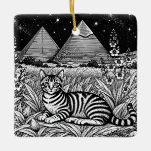 Ägyptische Mau-Katze unter den Pyramiden Keramikornament