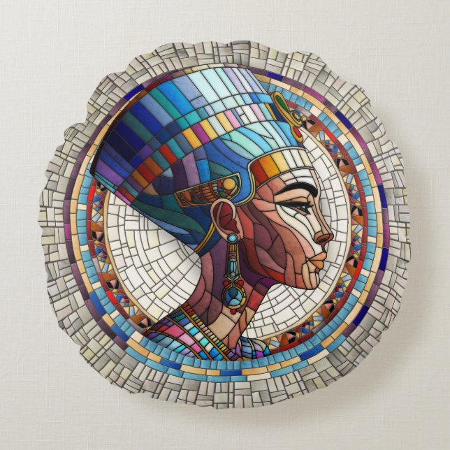 Ägyptische Nefertiti - Mosaikkunst Rundes Kissen (Vorderseite)