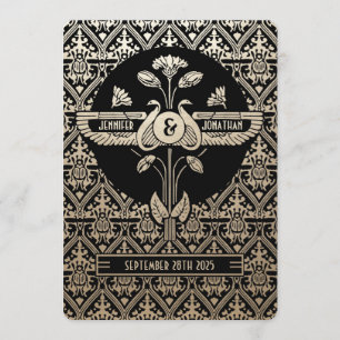 Ägyptische Nouveau-Hochzeitskarten Gold & Schwarz Einladung