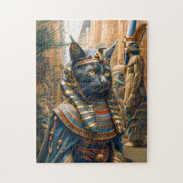 Ägyptische Pharao-Katze mit gestreifter Hitze Puzzle (Vertikal)