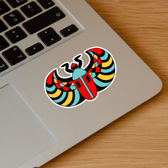 Ägyptische Scarab-Käfer-Bright-Farben Aufkleber (Brightly coloured Egyptian scarab beetle in blue, red, yellow, and black on a vinyl sticker.)