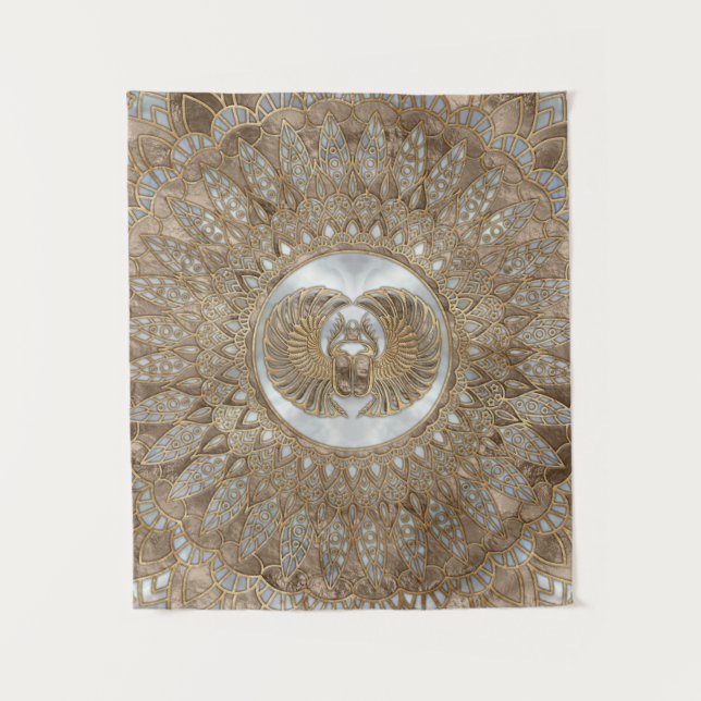 Ägyptische Scarabäus-Käfer-Pastell-Golde Wandteppich (Vorderseite)