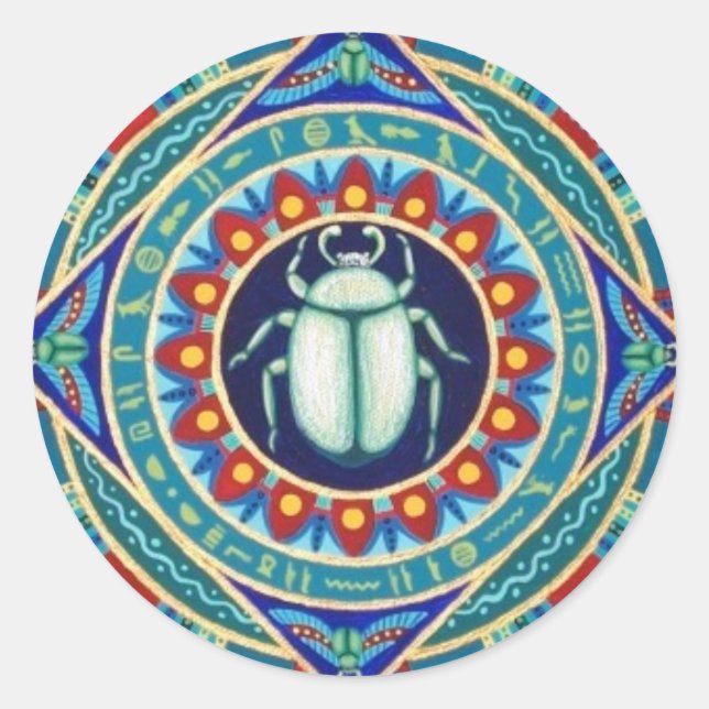 Ägyptische Scarabäusaufkleber durch Soozie Wray. Runder Aufkleber (Vorderseite)