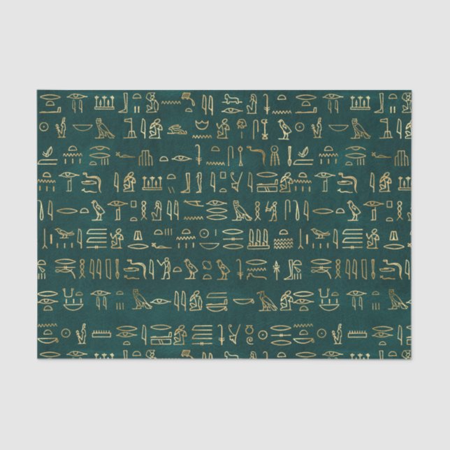 Ägyptische Schriftzeichen für grüne und goldene äg Seidenpapier (Vorderseite)