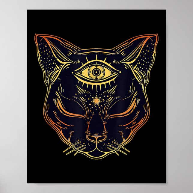 Ägyptische Schwarze Katze Halloween Boho - Gothic  Poster (Vorne)