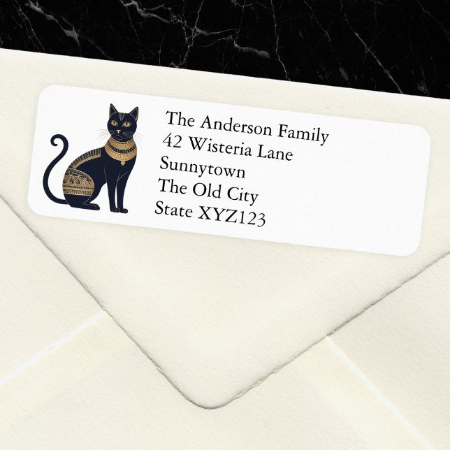 Ägyptische Schwarzkatze Elegant Personalisiert (A stylish, personalized return address label, with picture of an elegant Egyptian black cat)