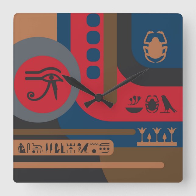 Ägyptische Symbole Art-Déco-Zusammensetzung #5 Quadratische Wanduhr (Vorderseite)