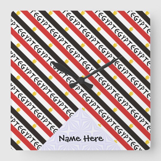 Ägyptische und ägyptische Flagge mit Ihrem Namen Quadratische Wanduhr (Vorderseite)