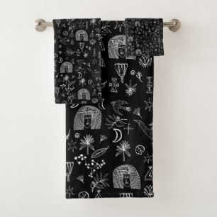 Ägyptische Zauberkunst - Muster Schwarz-weiß Badhandtuch Set