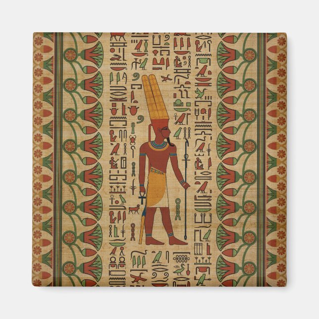 Ägyptischer Amun Ra - Amun Re Ornament auf Papyrus Magnet (Vorne)