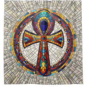 Ägyptischer Ankh Cross-Mosaik Art Duschvorhang