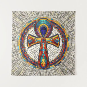 Ägyptischer Ankh Cross-Mosaik Art Wandteppich