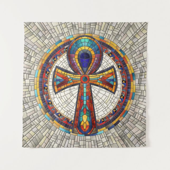 Ägyptischer Ankh Cross-Mosaik Art Wandteppich (Vorderseite)