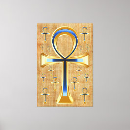 Ägyptischer Ankh - Gold und Blue Design Leinwanddruck
