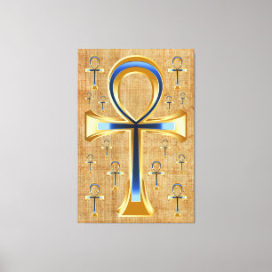 Ägyptischer Ankh - Gold und Blue Design Leinwanddruck
