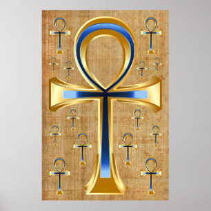 Ägyptischer Ankh - Gold und Blue Design Poster