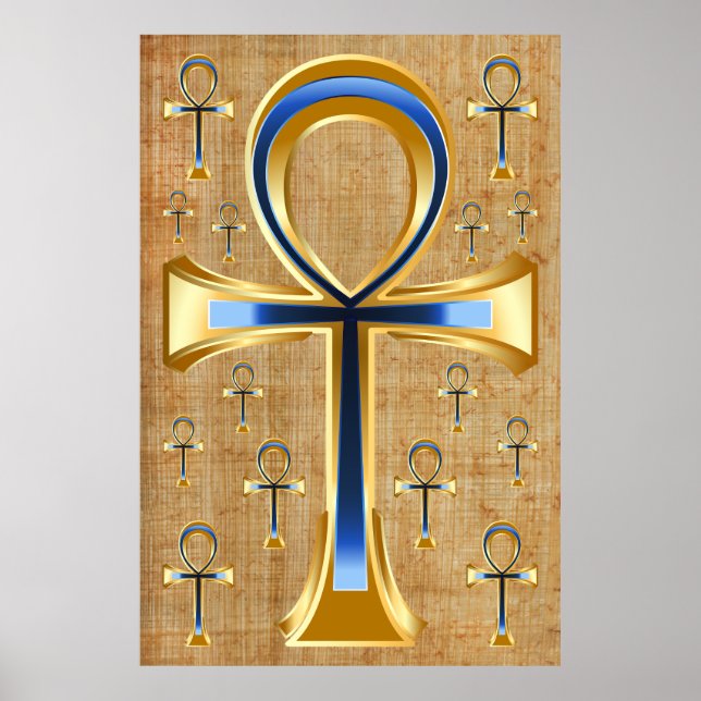 Ägyptischer Ankh - Gold und Blue Design Poster (Vorne)
