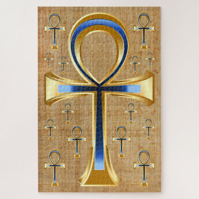 Ägyptischer Ankh - Gold und Blue Design Puzzle (Vertikal)