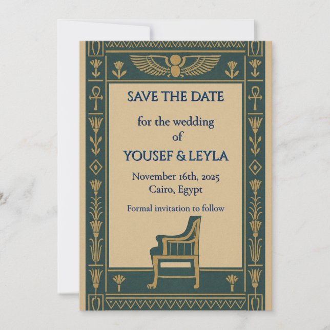 Ägyptischer Flügeldrachen Throne Gold Save the Dat Date (Vorderseite)