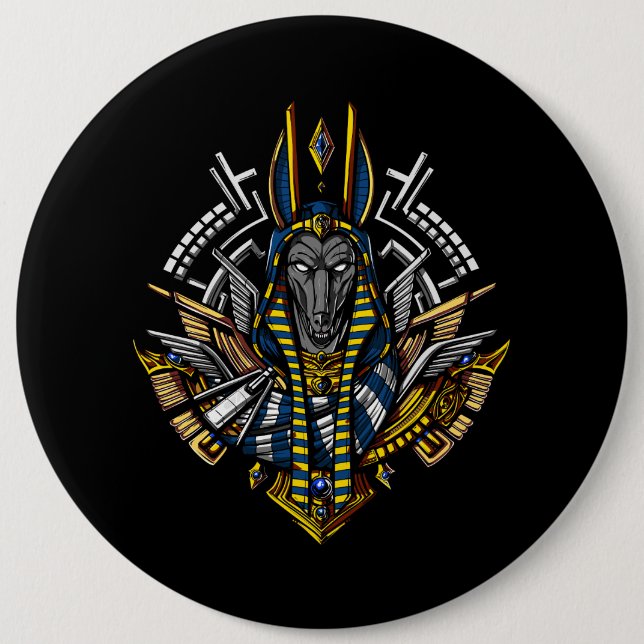 Ägyptischer Gott Anubis altes Wolf-Pharao Button (Vorderseite)