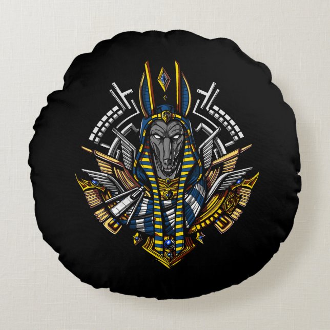 Ägyptischer Gott Anubis Ancient Wolf Pharaoh Rundes Kissen (Vorderseite)