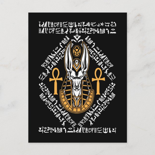 Ägyptischer Gott Anubis Ankh Ägypten Hieroglyphen Postkarte (Vorderseite)