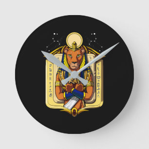 Ägyptischer Göttin-Löwin Sekhmet Gott Bastet Runde Wanduhr