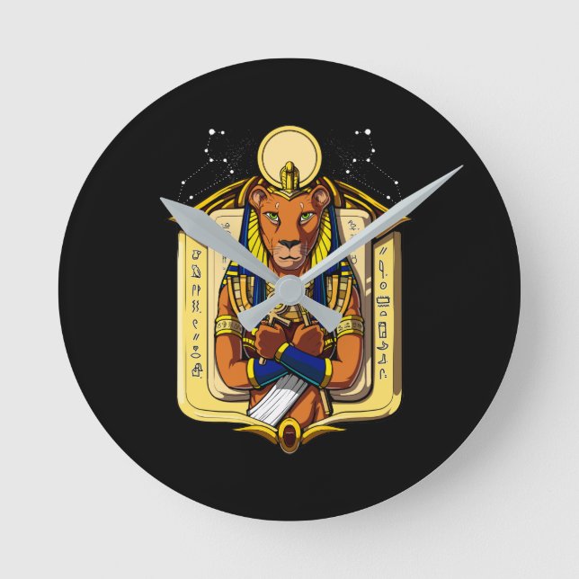 Ägyptischer Göttin-Löwin Sekhmet Gott Bastet Runde Wanduhr (Vorderseite)