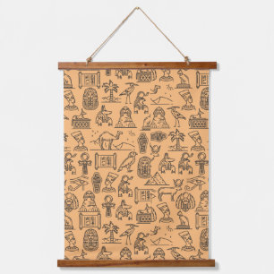 Ägyptischer Hieroglyphensymbol-Hintergrund Wandteppich Mit Holzrahmen