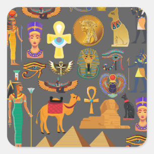 ägyptischer Hieroglyphus Symbol Muster Pharao Quadratischer Aufkleber