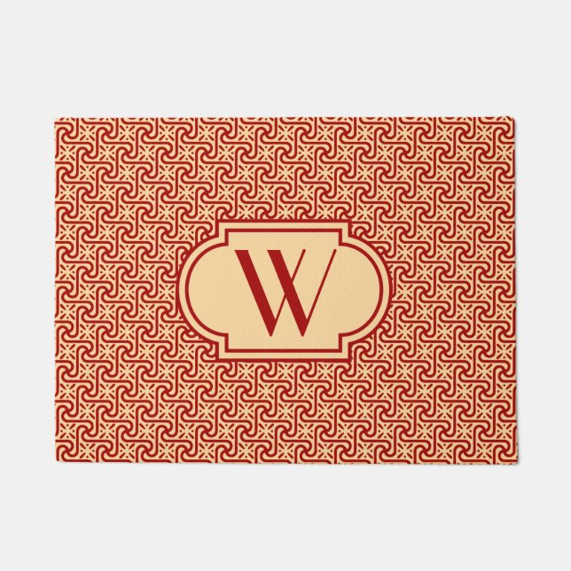 Ägyptischer Kachelmaroon und Pfirsich mit Monogram Fußmatte (Vorderseite)