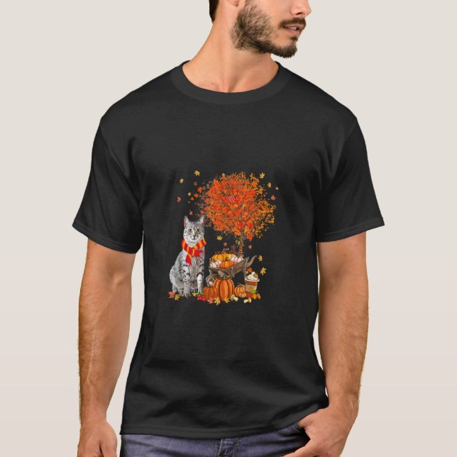 Ägyptischer Mau Cat Erntedank Herbst Heimtier Katz T-Shirt (Vorderseite)