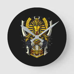 Ägyptischer Pharao Tutankhamun Antiker König Tut Runde Wanduhr