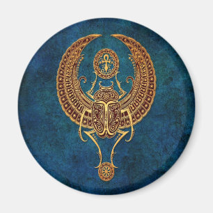 Ägyptischer Scarab-Käfer mit Ankh - blau Magnet