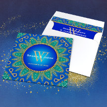 Ägyptischer Sonnen-Sparkel-Teal-Gold-Monogramm