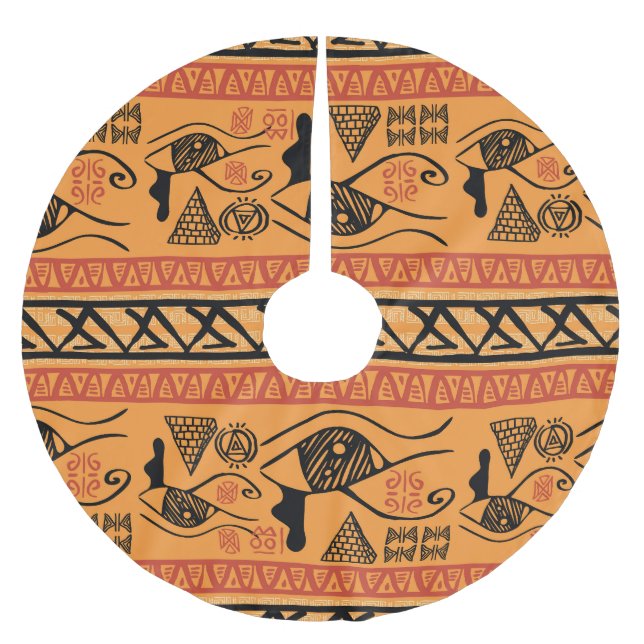 Ägyptischer Streifen, Vintager Stammesmotiv. Polyester Weihnachtsbaumdecke (Vorderseite)