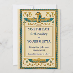 Ägyptischer Winged Cobra Lotus Gold Save the Date Einladung
