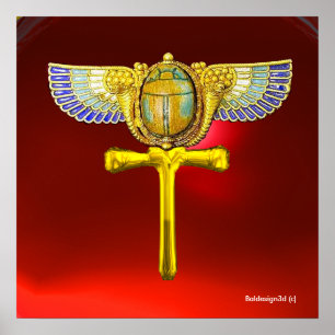 ÄGYPTISCHER WINGED SCARAB ANKH ,CORNUCOPIA GOLD JE POSTER