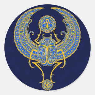 Ägyptischer Winged Scarab, blau Runder Aufkleber